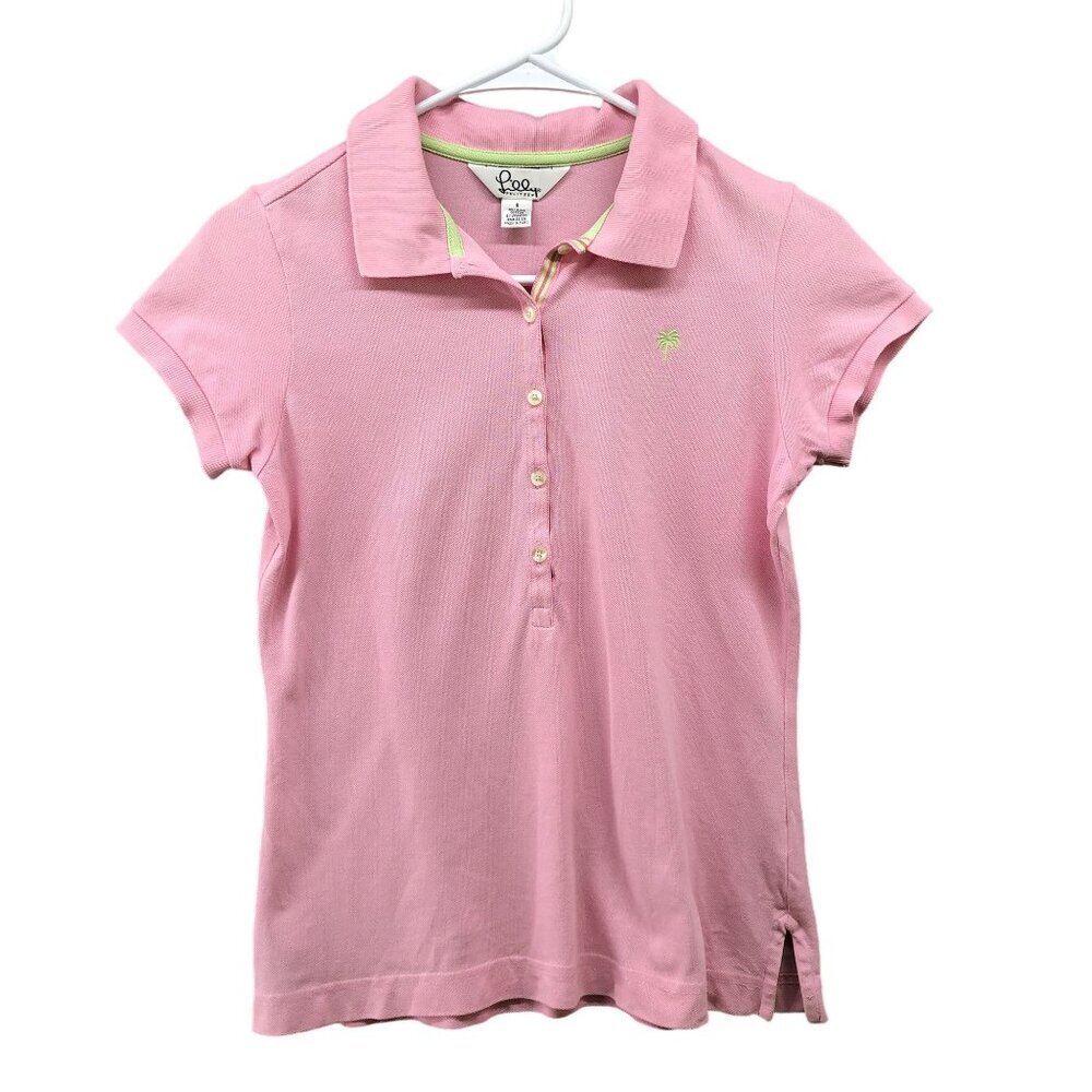 Lilly Pulitzer Polo Shirt Womens‎ Small S Pink Short Sleeve Pima Cotton Blend